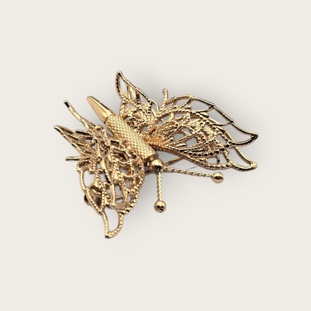 Monet Gold Filigree Butterfly Brooch Openwork Wing Pin - Classic Elegance